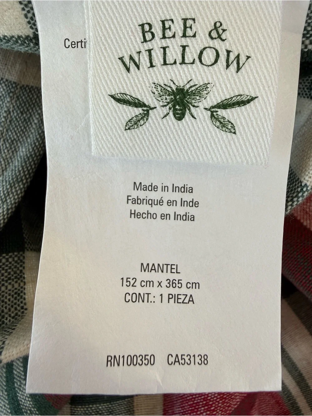 Bee & Willow Plaid cotton Holiday Tablecloth 60 x 144